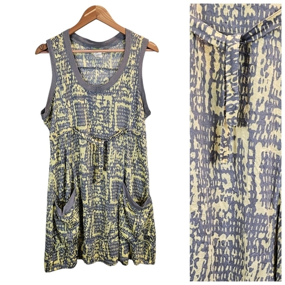 Dolcezza Abstract Scoop Neck Tank Dress Size XL Gray & Yellow Artsy Lagenlook - Picture 1 of 14